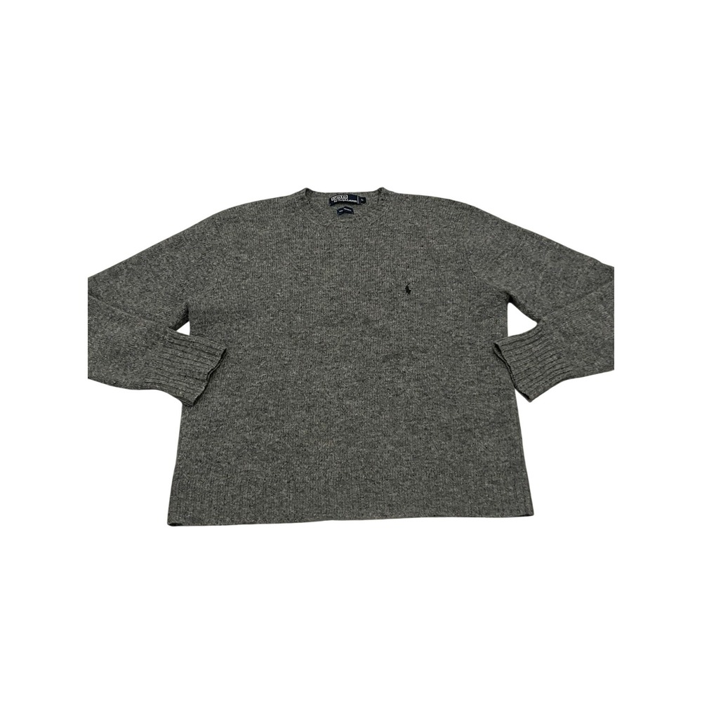 Polo Ralph Lauren Mens Grey 100% Lambswool Crewneck Sweater Large Pony Logo